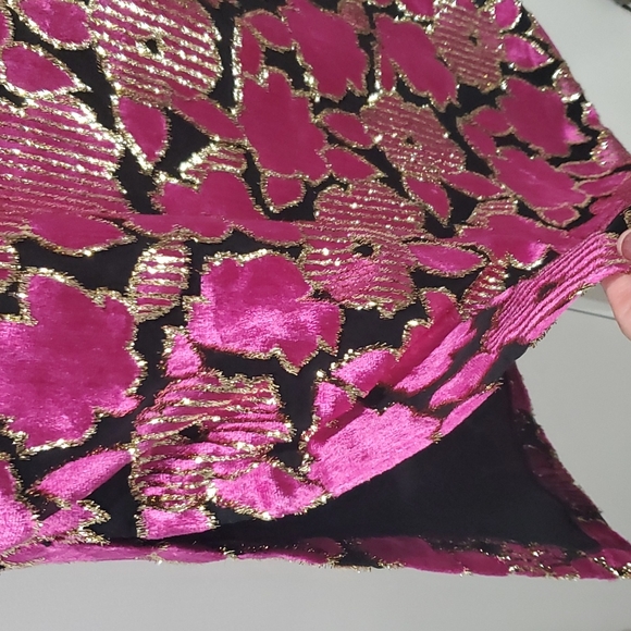 Women's Vintage Embroidered Burn Out Hot Pink Floral Velvet Dress sz Small - Picture 5 of 11